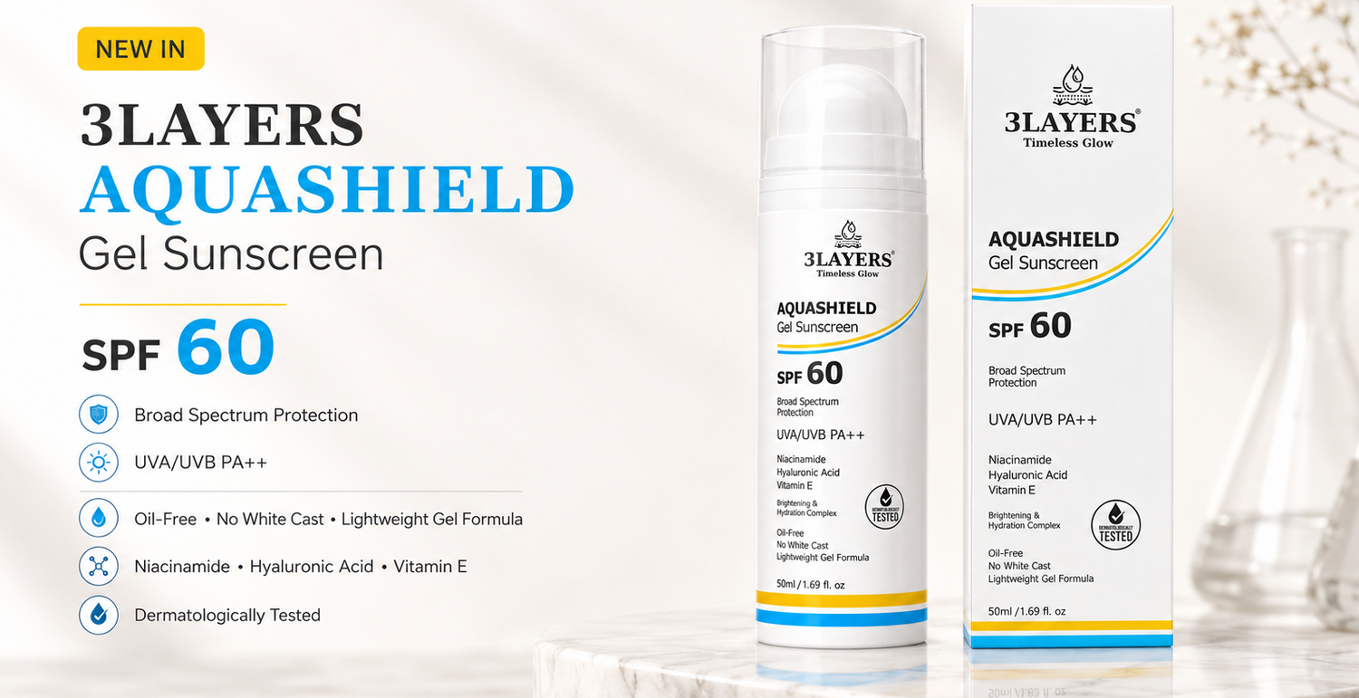 3Layers Aquashield Gel Sunscreen SPF 60 on a white background